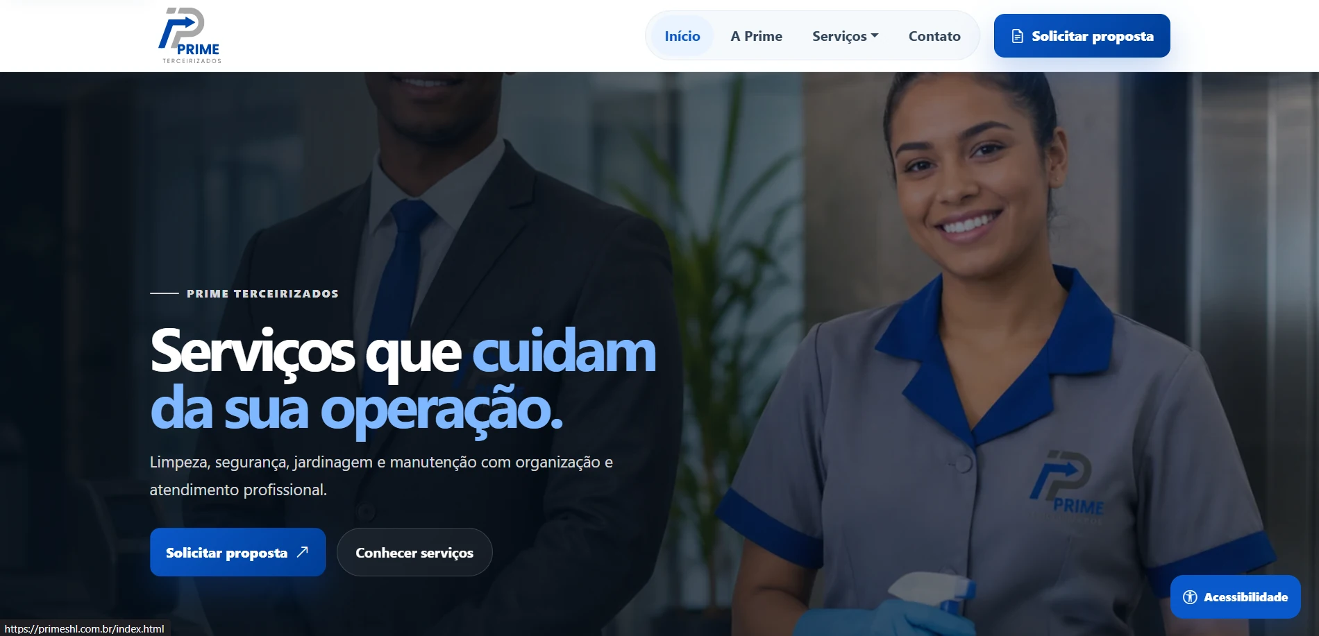 Captura de tela do site Prime SHL, serviços terceirizados