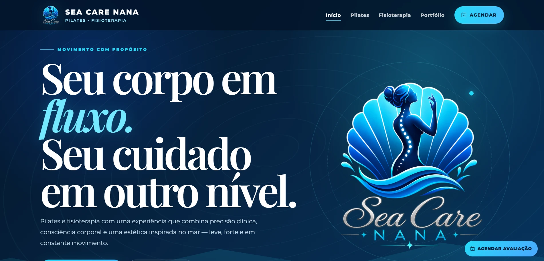 Captura de tela do site Sea Care Nana, Pilates e Fisioterapia