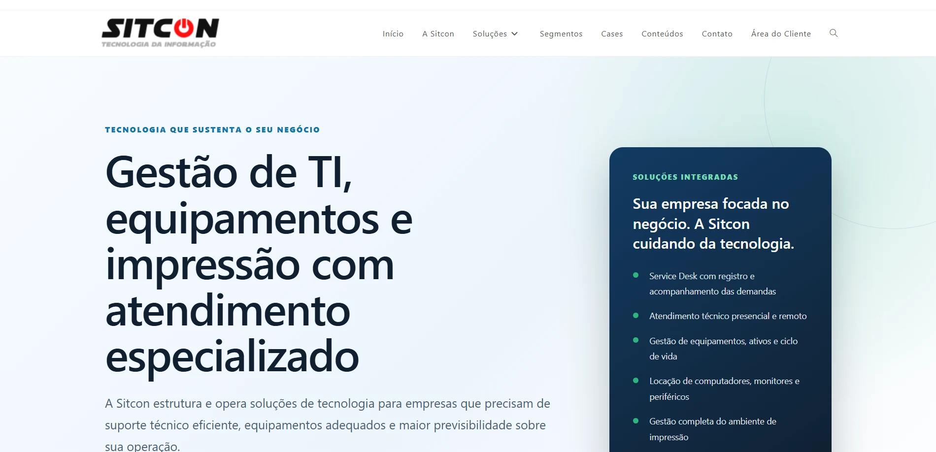 Captura de tela do site Sitcon Tecnologia da Informação